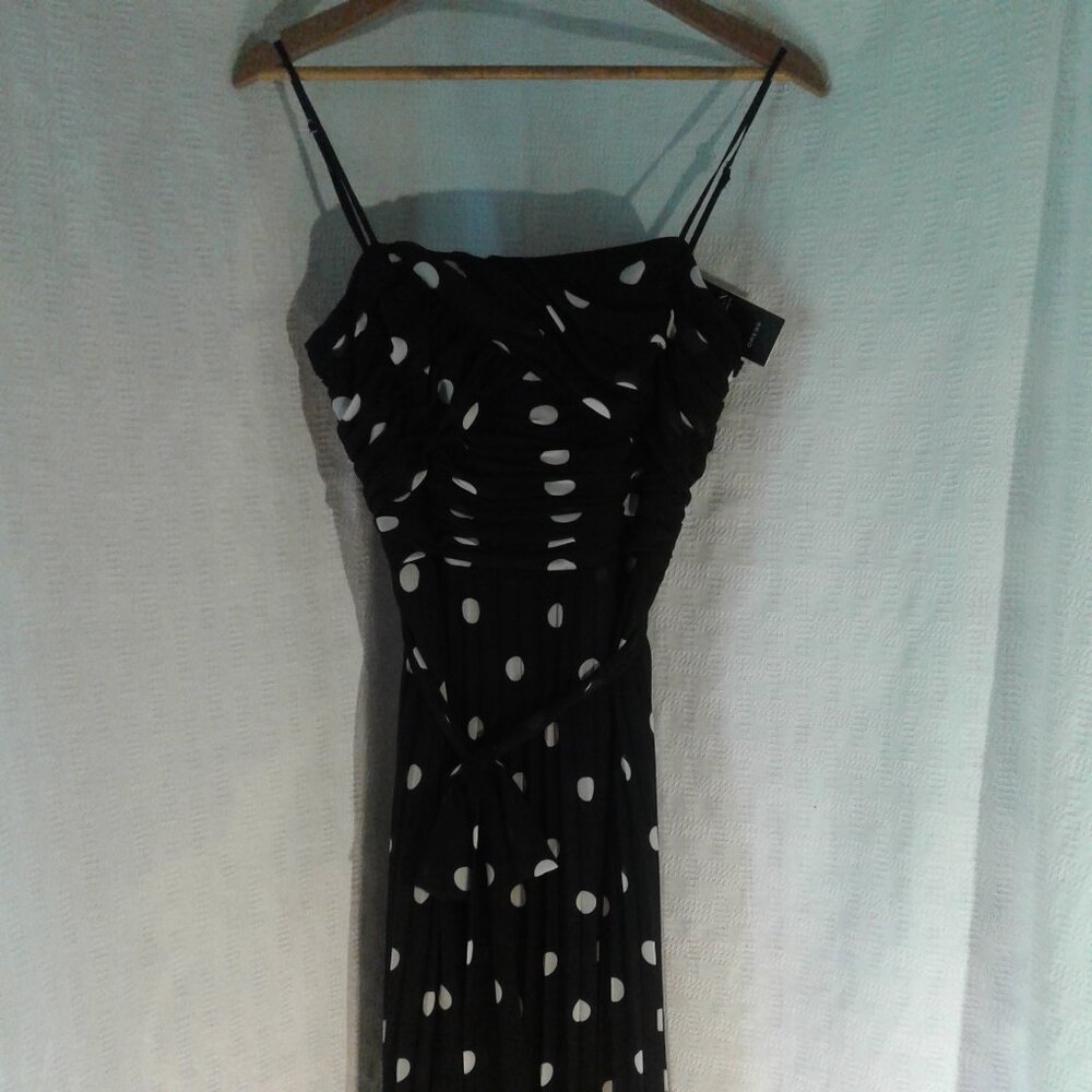 NEW! Ralph Lauren Polka Dot Spaghetti Strap Dress Black & Cream